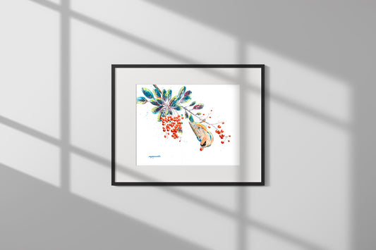 Print - Cedar Waxwing and Toyon