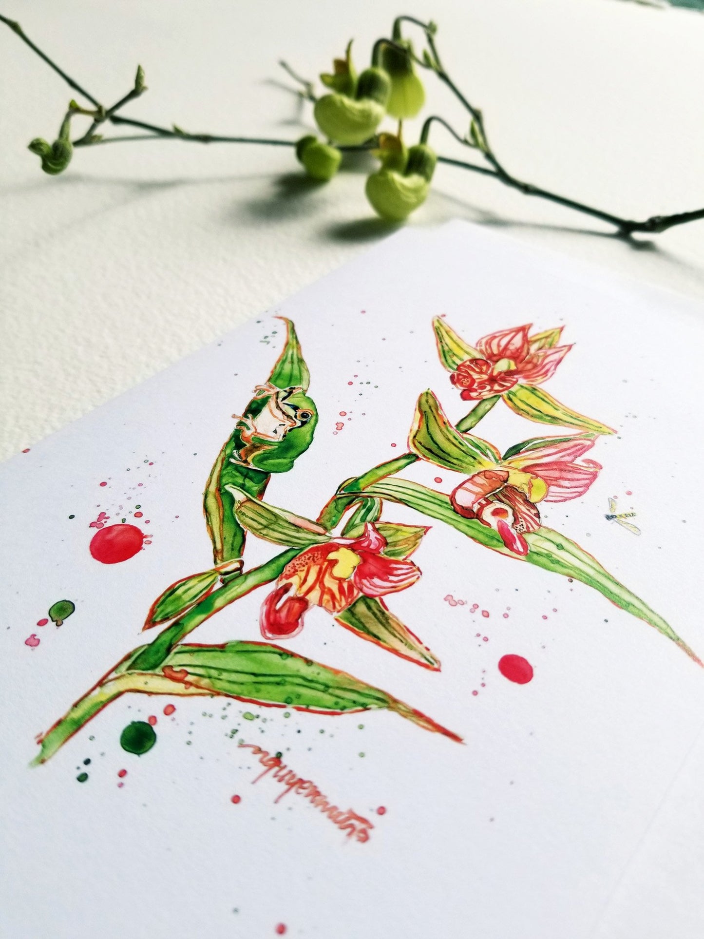 Notecard - Frog, Fly, and Orchids