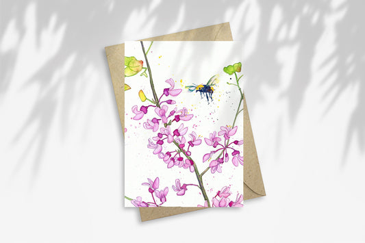 Notecard - Redbud Blossoms & Bee