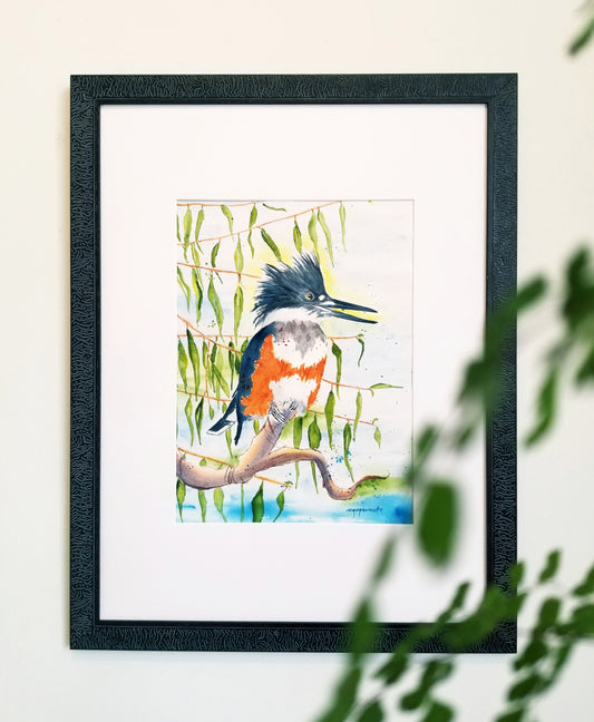 Artwork - Belted Kingfisher in Willows